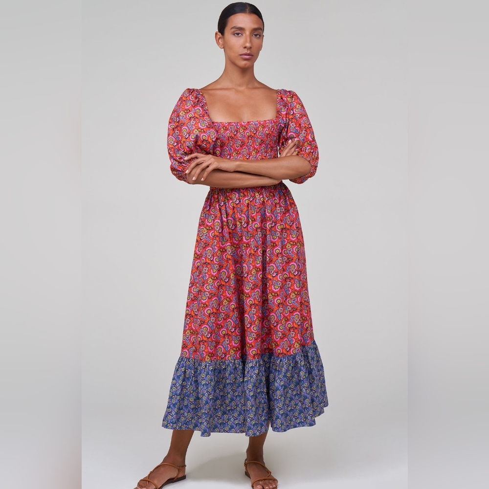 House of Harlow 1960 Multicolored Sundress with Puff Sleeves and Square Neckline